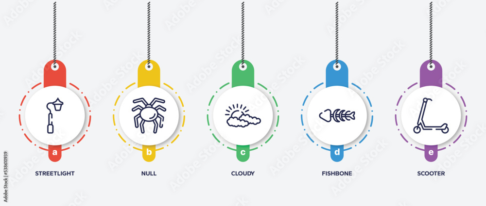 infographic element template with city park outline icons such as streetlight, null, cloudy, fishbone, scooter vector. infographic element template with city park outline icons such as streetlight, null, cloudy, fishbone, scooter vector.