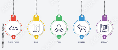 infographic element template with africa outline icons such as pickup truck, bible, pirim, bulldog, cataract vector.