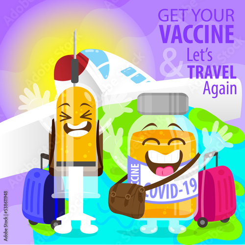 it's time to get your vaccine and let's travel again campaign poster
