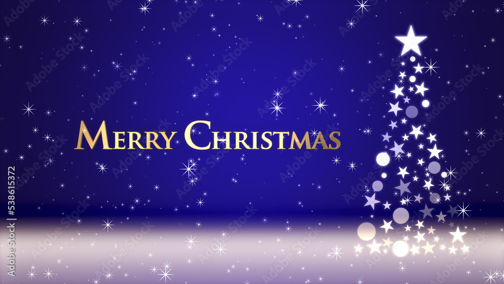 Naklejka premium クリスマスツリーと色のついた背景にキラキラが舞う、クリスマスの文字