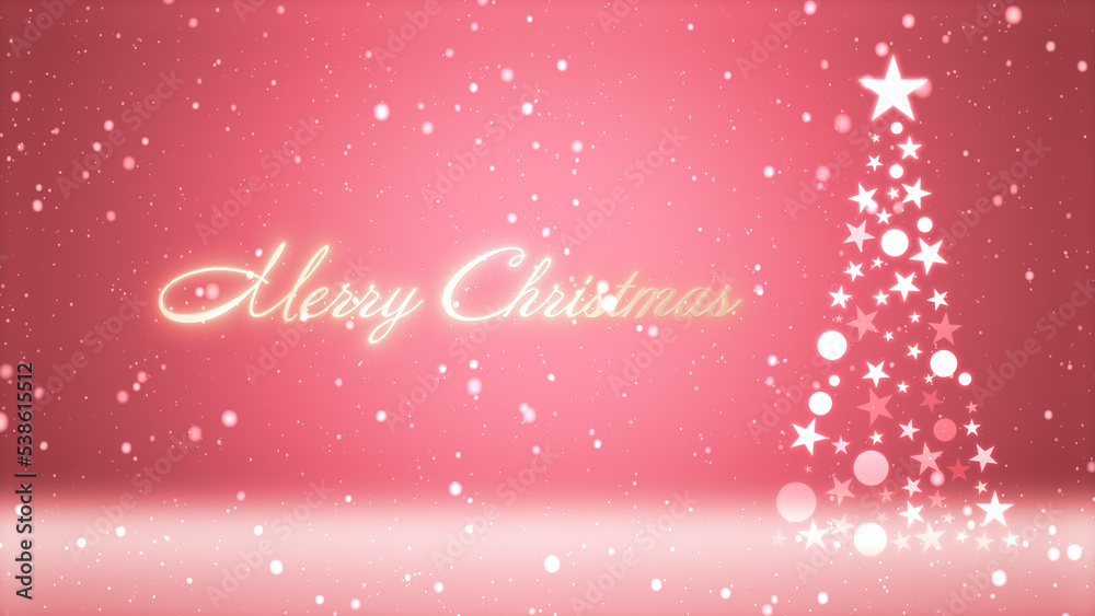クリスマスツリーと色のついた背景に雪が舞い、クリスマスの文字 クリスマスツリーと色のついた背景に雪が舞い、クリスマスの文字