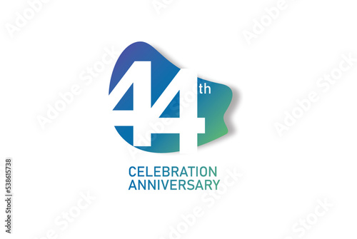 Free Download 44 year anniversary celebration fun style logotype. anniversary white logo with green blue color isolated on red background, vector design for celebration, invitation and greeting card - Vector - GFXLoad