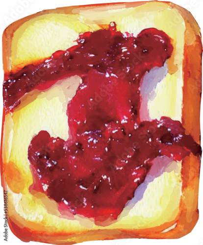 いちごジャムを塗った食パン 水彩風ベクターイラスト