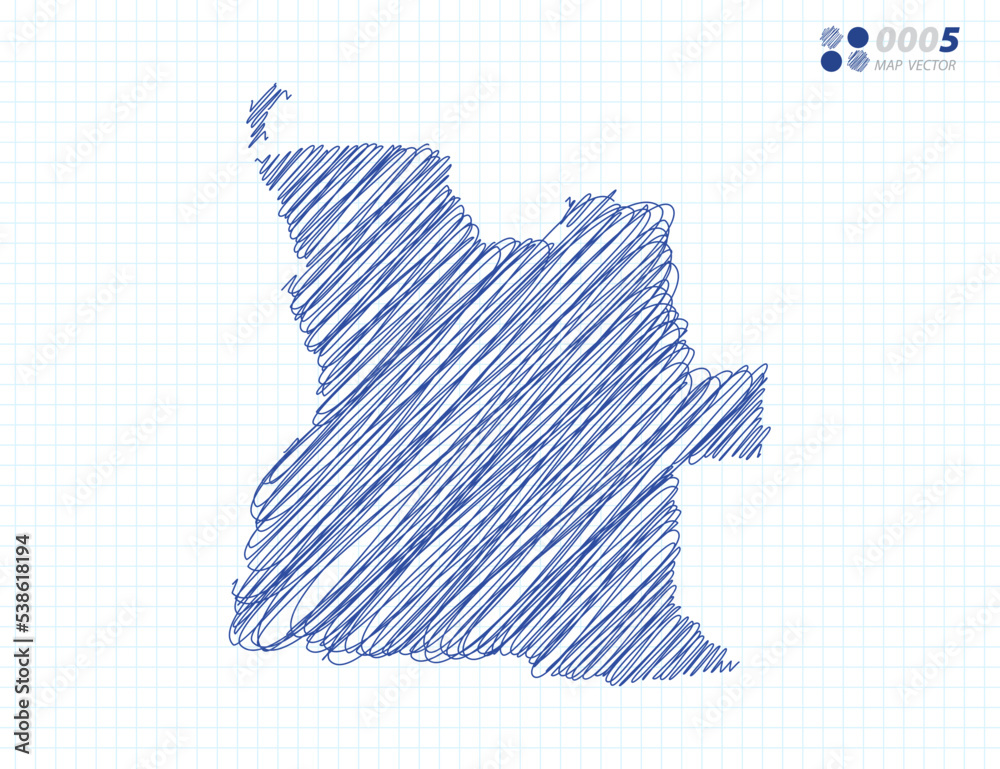 Blue vector silhouette chaotic hand drawn scribble sketch of Angola map ...