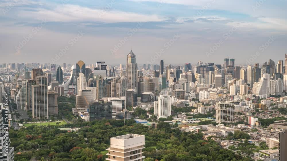 Bangkok city skyline timelapse at Lumpini Park, Thailand 4K time lapse