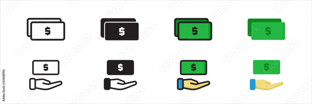 Icon Design of Money, Style In Icon Outline, Solid, Filled Outline and Flat, Good For Mobile and Website.
