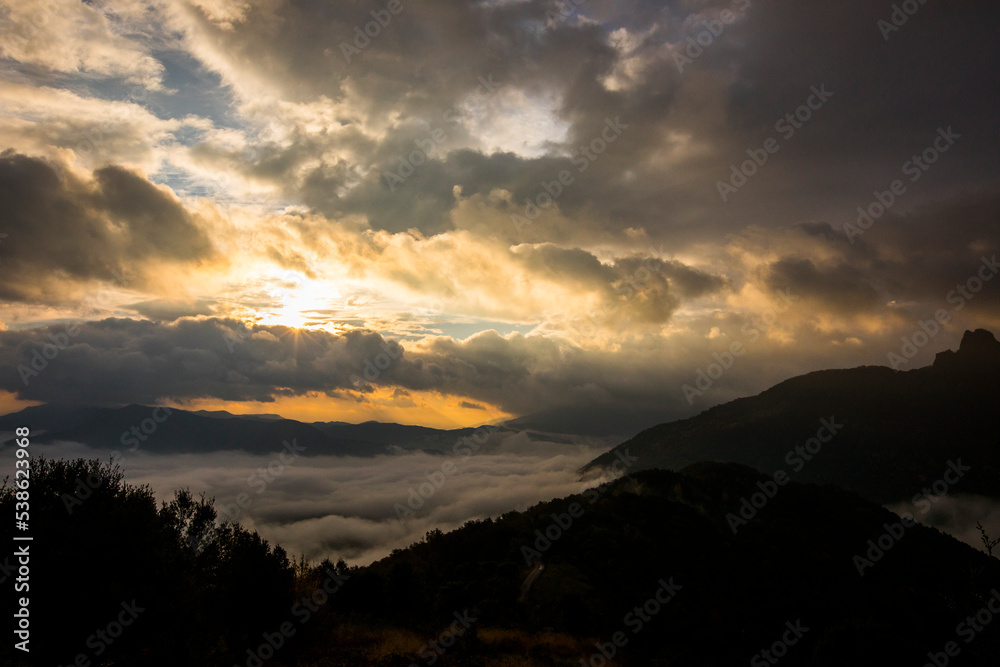 Autumn sunrise in Puigsacalm peak, La Garrotxa, Spain