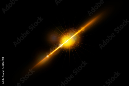 Realistic lens flare lights effect on black background