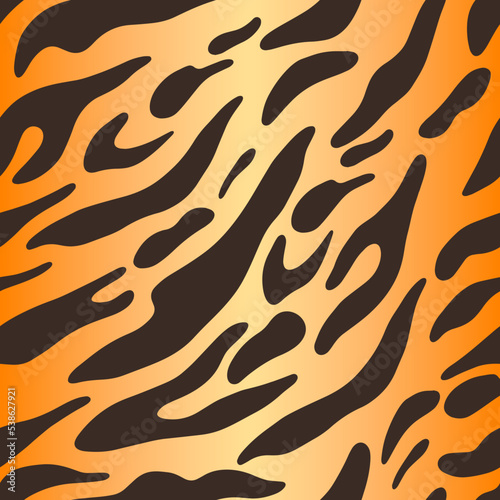 Tiger color, animal print, vector seamless pattern in the style of doodles, hand drawn