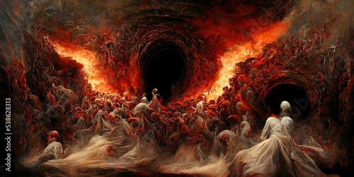 Canvas Print The hell inferno metaphor, souls entering to hell in mesmerize fluid motion, wit