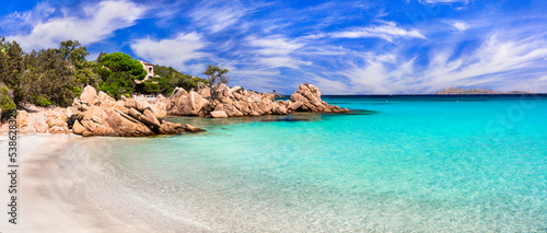 Fototapeta Naklejka Na Ścianę i Meble -  Italy summer holidyas . Sardegna island - stunning  Emerald coast with  beautiful beaches.  popular Capriccioli beach with turquoise sea