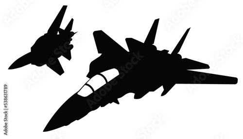 F14 jet military jet fighter manuver silhuette vector design