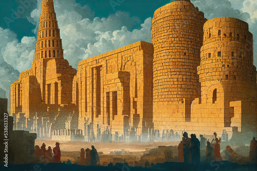 Papier peint Ancient Babylon with Babel tower