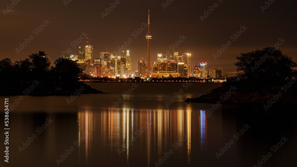Looking from Humber Bay Park West, a cloudy dawn in Toronto, Canada