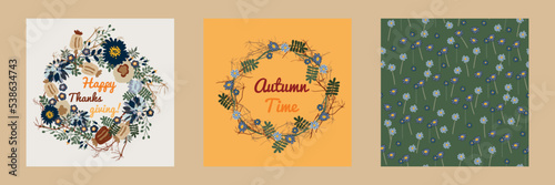 autumn cards with floral wreath