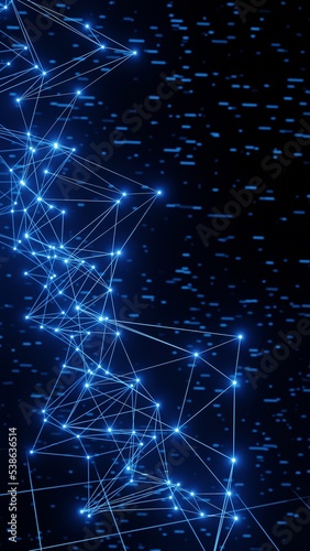 Futuristic technology glowing Plexus lines, dots background vertical 3D rendering