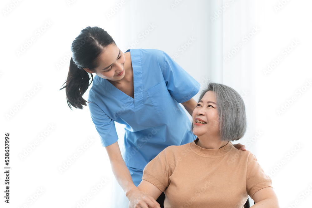 health insurance of retired assistance concept, woman nurse or doctor help support senior patient at home, medicine caregiver having medical health care for elderly female to happy care at home health insurance of retired assistance concept, woman nurse or doctor help support senior patient at home, medicine caregiver having medical health care for elderly female to happy care at home