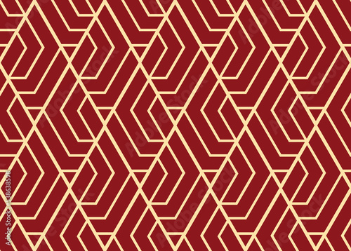 Abstract geometric pattern with stripes  lines. Seamless vector background. Gold and red ornament. Simple lattice graphic design