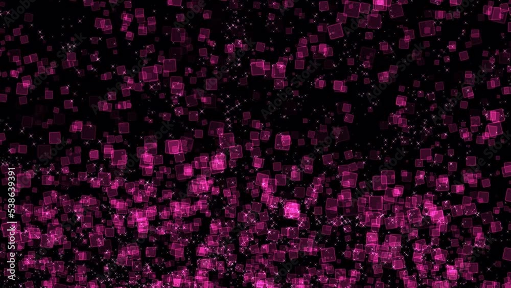 Shiny pink cube particles float from below on the black ground Shiny pink cube particles float from below on the black ground