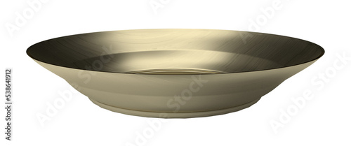 Isolated Gold or Copper Plate, Old Crockery on White Background. Realistic Shot of 3D illustration.