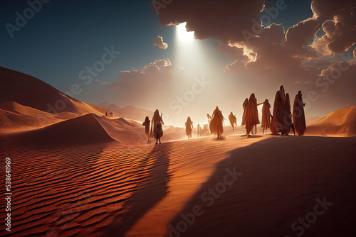 Tela Exodus, Moses crossing the desert with the Israelites, escape from the Egyptians