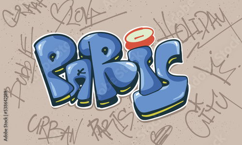 Paris Graffiti Bubble style hand drawn lettering
