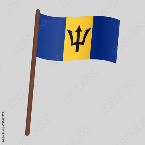 Flag of the country of Barbados. Flag on the flagpole. Vector illustration