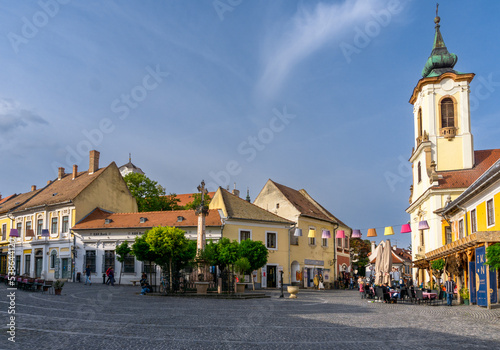 the main town square in the colorful historic Baroque town center of Szentendre