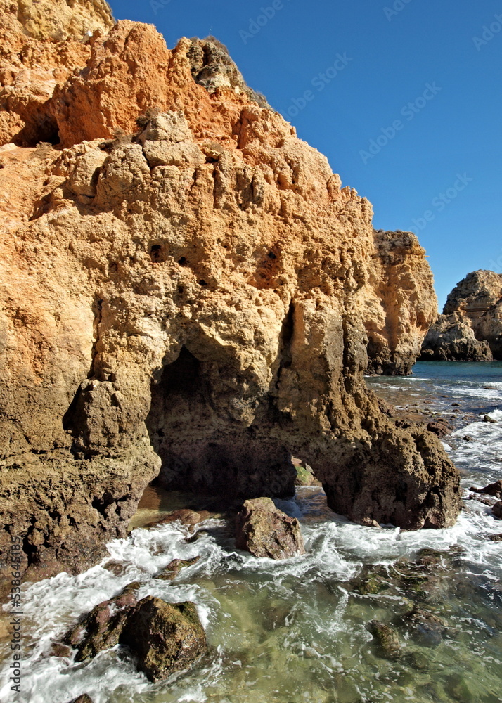 Typical rocky coastline near Lagos, Algarve - Portugal