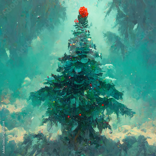 christmas fir tree with decorations © neirfy