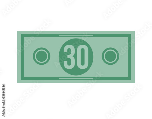 30 dollar vector illustration isolated in white background. Dollar price for sales and promotion