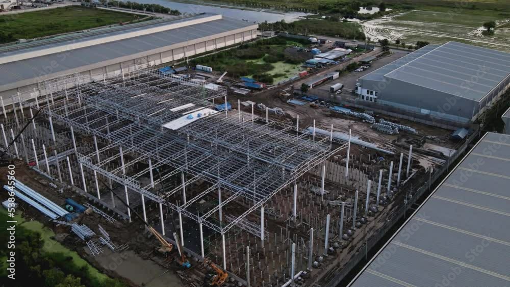 aerial view large building construction site Hyperlapse