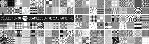 Collection of vector seamless geometric ornament patterns in difrent styles. Monochrome repeatable backgrounds. Endless black and white prints, textile textures photo