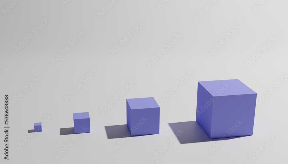Obraz premium Abstract render of four clue cubes with different sizes in front of a white background