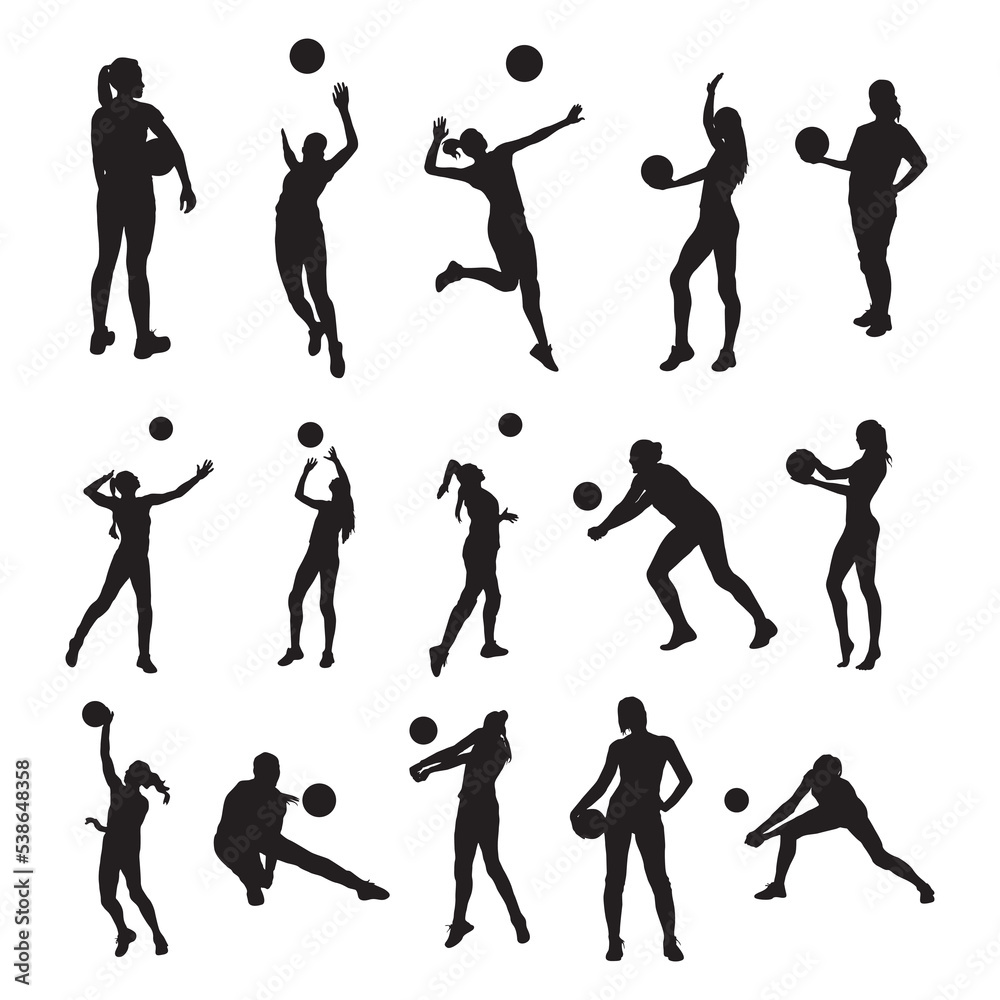 Women volleyball player silhouettes, Volleyball player women silhouettes collection