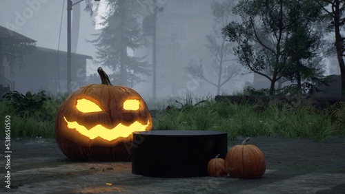 Halloween Pumpkins in epic scene. showcase proudact Background. 3D render (ID: 538650550)