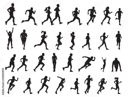 Running people silhouettes collection, Running man and woman silhouettes © DesignLands 