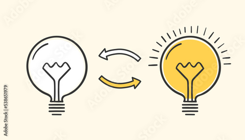 Lightbulb change, two lightbulbs with arrows