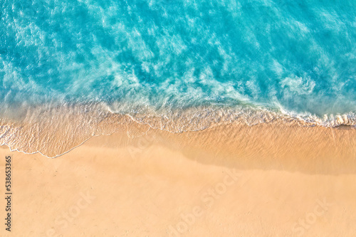 Fototapeta Summer seascape beautiful waves, blue sea water in sunny day