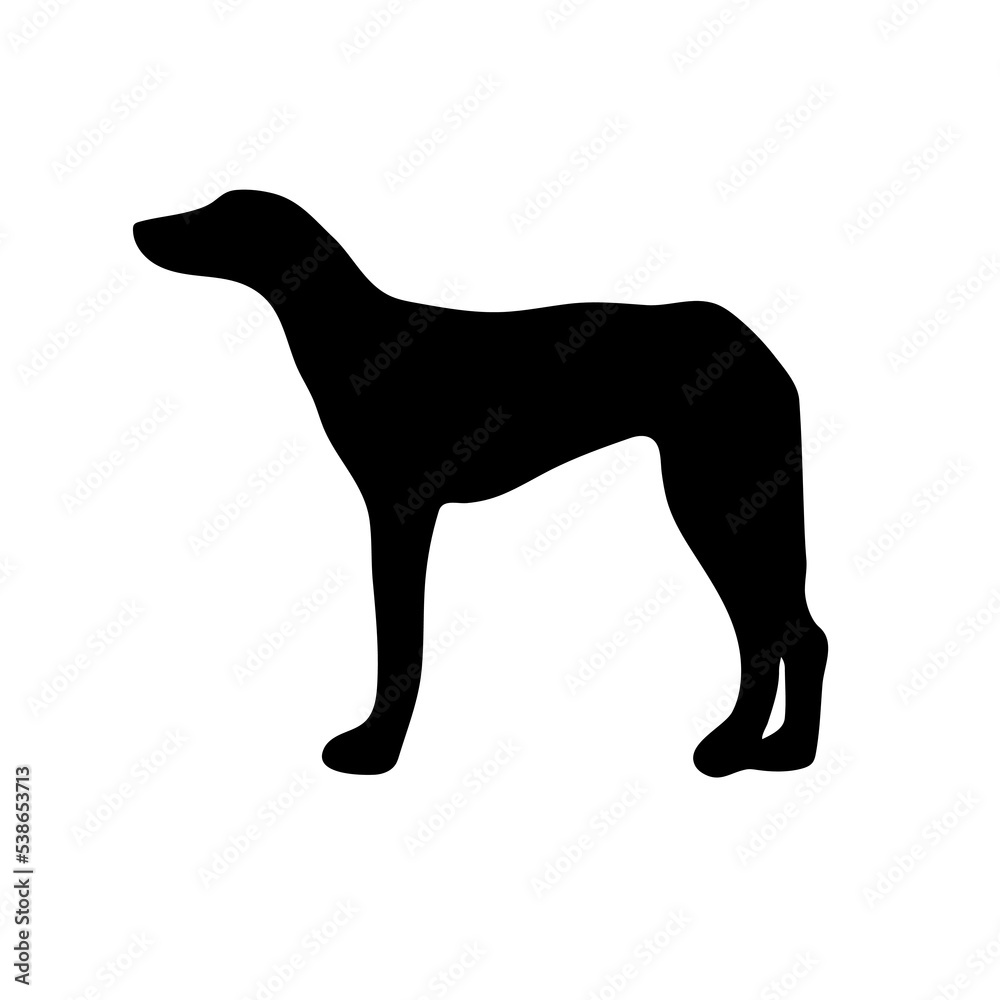 Sighthound. Black silhouette of a dog on a white background. Vector illustration