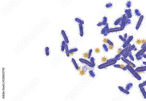 Enlargement 3d rendering of group of flu bacterias