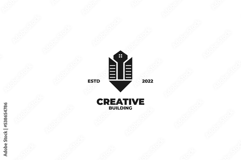 Creative pencil with building logo design vector illustration Creative pencil with building logo design vector illustration