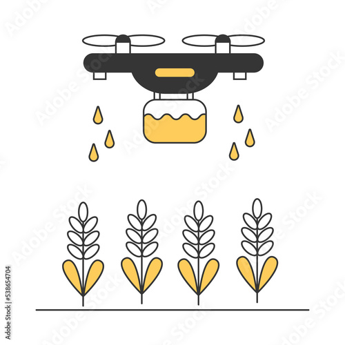 Agriculture drone waters the plants