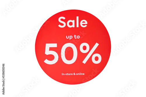 50% off sale sign in shopping center