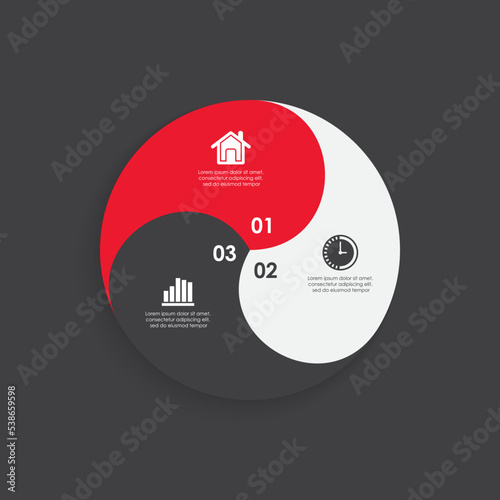 Vector circle chart infographic. Template with for cycle diagram, graph, web design. Business concept with 3 steps or options. Abstract background.