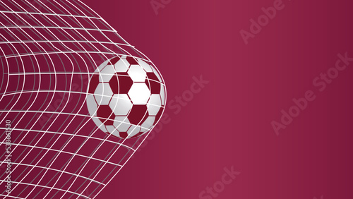 Soccer ball in the goal net, vector on red modern background