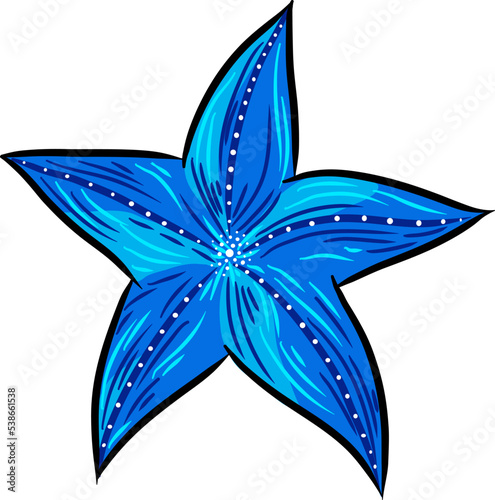 Blue starfish illustration - free hand style drawing with sea animal