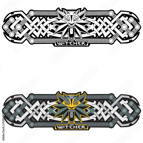 Set of banners in Celtic style.Banners with animal muzzle. photo