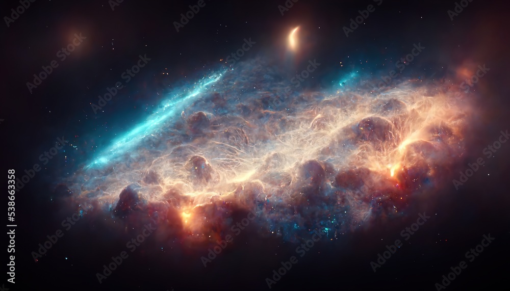 Nebula Milkyway and galaxies in space. 3D render. Raster illustration.