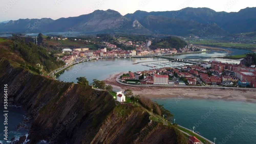 Panoramic sunset view of the city of Ribadesella.Asturias, Spain. Panoramic sunset view of the city of Ribadesella.Asturias, Spain.